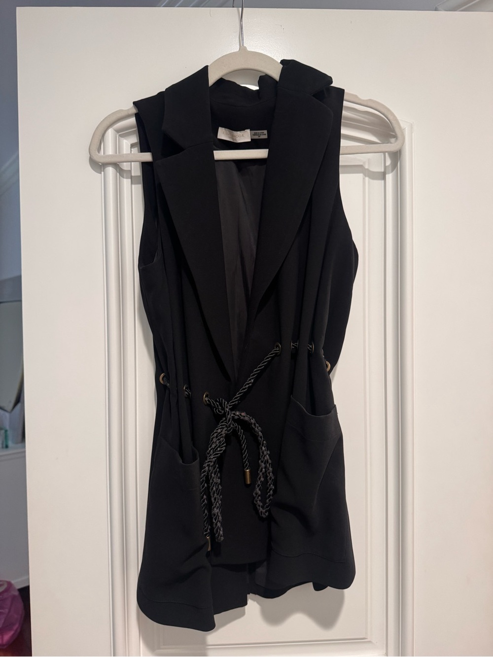 Ramy Brook Black Sleeveless Draped Vest with Rope Tie